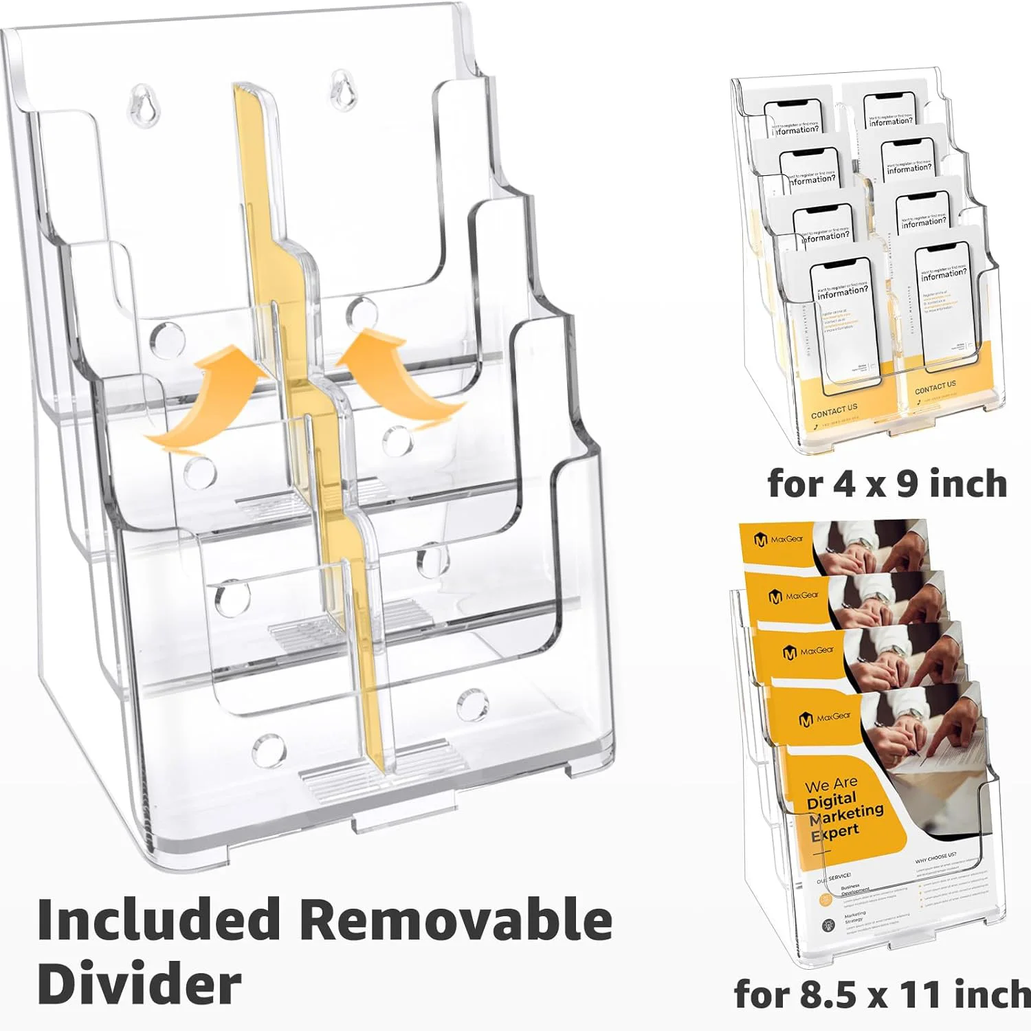 Tabletop Multiple Clear Acrylic A4 4 Tier Ad Brochure Holder Wall Mount Literature Organizer Magazine