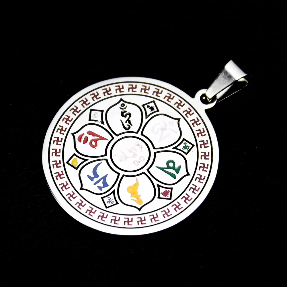 

Stainless Steel Lotus OM Mani Padme Hum Pendant Mantra Amulet Pendant Buddhist Star of David Lucky Necklace Fortune Jewelry Part
