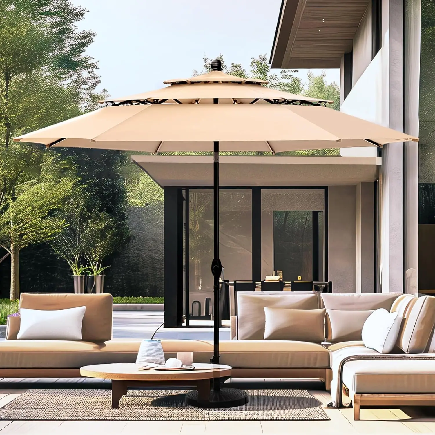 

VILLA 10ft Patio Umbrellas, Outdoor 3 Tier Vented Large Market Table Umbrella with 8 Sturdy Ribs and 1.5" Umbrellla Pole for