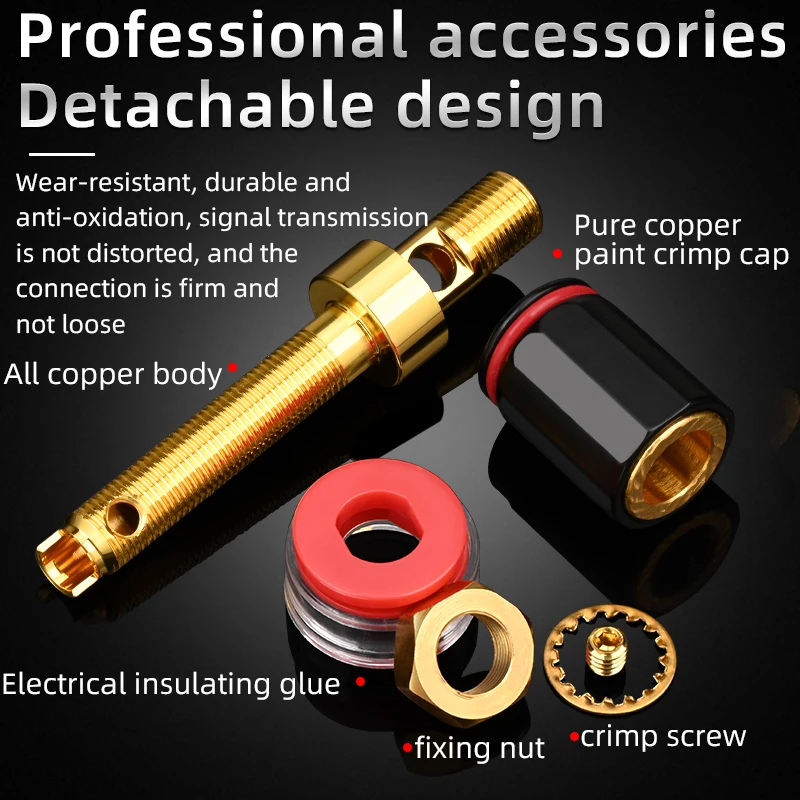 HiFi 4Pcs Binding Post Terminal Pure Copper Gold Plated Speaker Banana Jack Connector Audio Accessory