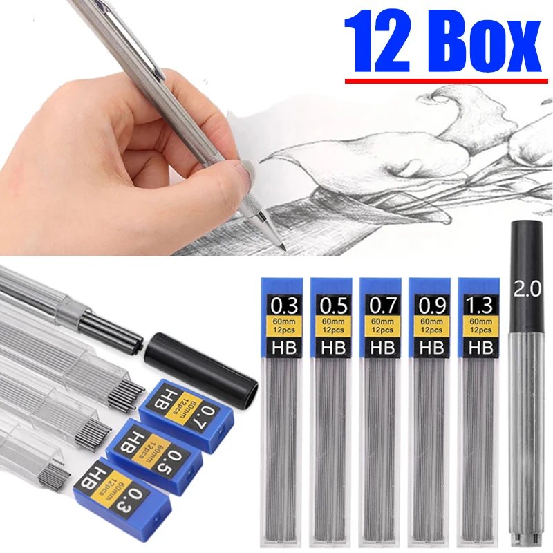 Mechanical Pencil Lead 0.3 0.5 0.7 0.9 1.3 2.0 HB Refill Leads for Plastic Metal Press Automatic Pencil Write Painting Supplies