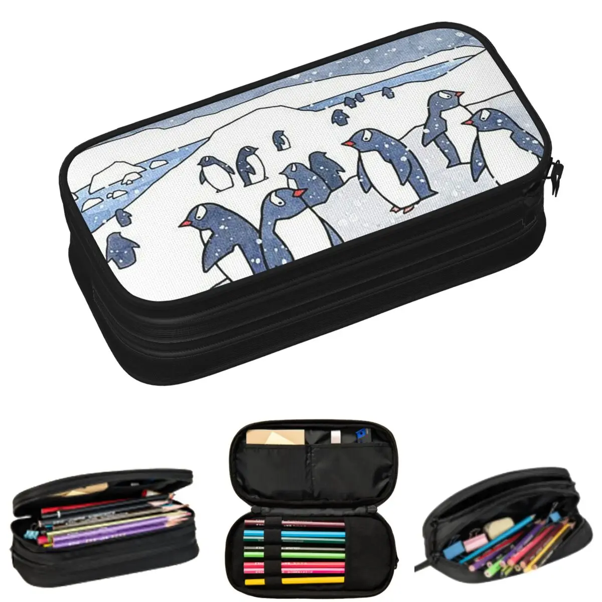 

Penguin Waddle In The Snow Pencil Cases for Student Gifts Pen Box Pencil Bag Large Storage Pencil Pouch