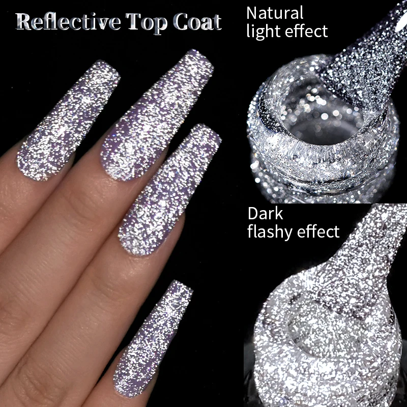 LILY'CUTE 7ml Reflective Glitter Top Coat Gel Nail Polish SparkingFlash Nail Art Design Soak Off UV LED Salon Varnish Manicure