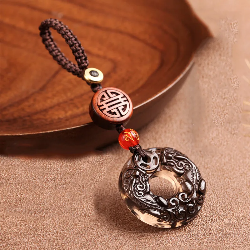 

Creative Car Keychain Small Pendant Bag Charm Icy Natural Obsidian Pixiu Peace Buckle Gifts
