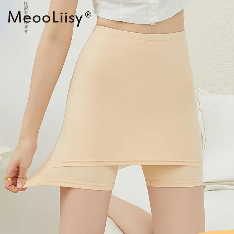 MeooLiisy 2PCS/Set ! Double-Layer Safety Shorts for Women Girls High Waist Milk Silk Pants Panties Seamless Skirt Shorts