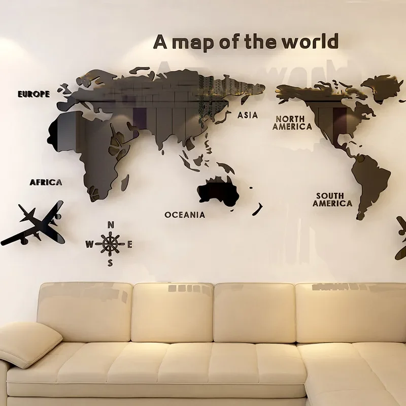 

World Map Acrylic 3D Solid Crystal Bedroom Wall Living Room Classroom Stickers Office Wall Background Decoration Stickers