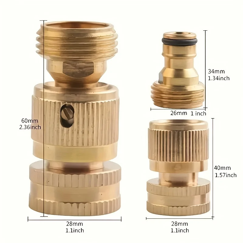 2-PCS Brass Garden Hose Quick Connect Kit, 3/4