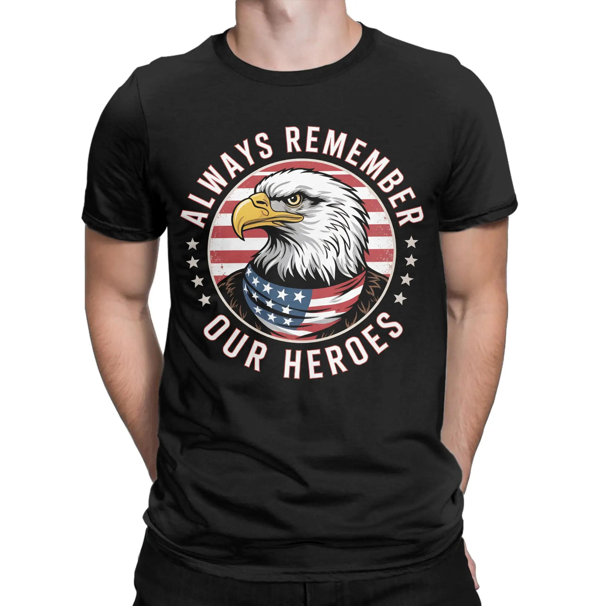 Camiseta Vintage Patriótica Dia da Memória Águia Herói para Homens e Mulheres, Gola Redonda, Algodão Puro, Tamanhos Grandes