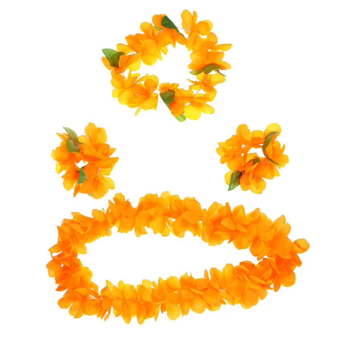 

1Set Hawaiian Garland Floral Necklace Bracelets Premium Tropical Beach Party Hula Dance Accessory Yellow