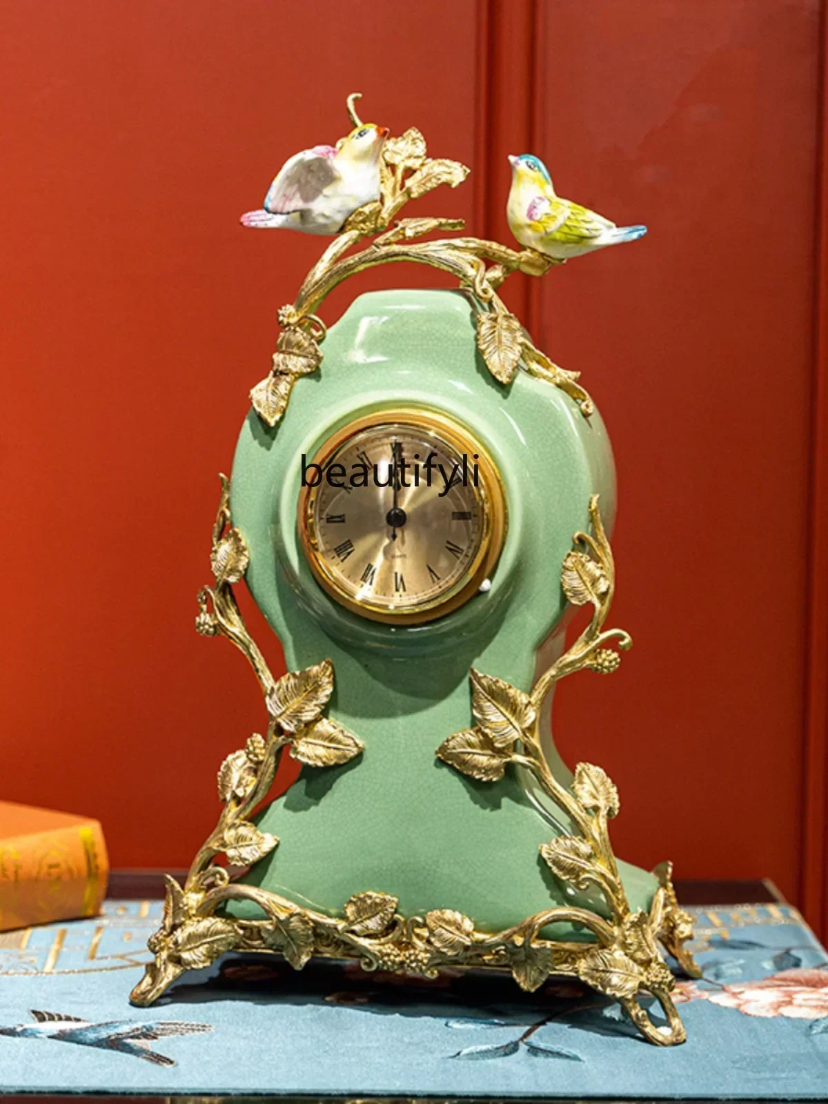 K182European Style Living Room Exhibition Hall Decoration Crafts Clock Ceramic  High-End Wine Cabinet Luxury Villa Decoration