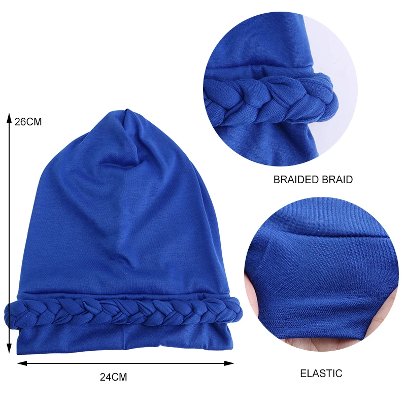 2PCS/LOT Women Twisted Braid Hair Cover Muslim Stretchy Turban Cancer Hat Chemo Cap Head Wrap Cover Hair Islamic Headwear