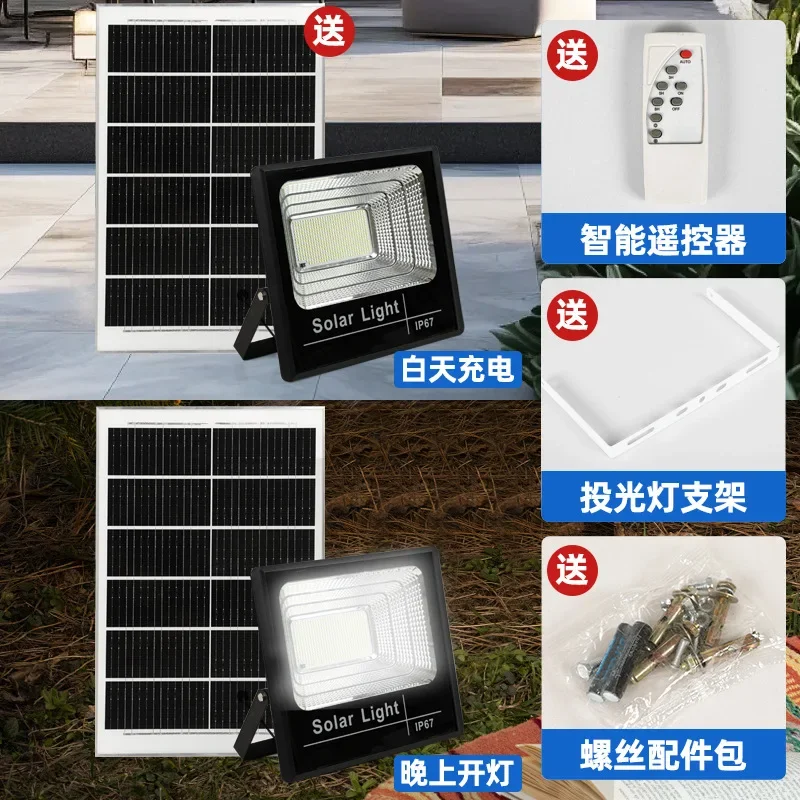 Luces de inundación solares con Control remoto, foco alimentado por energía Solar para exteriores, impermeable IP67, iluminación de calle para Villa, ángulo ajustable, 10-80W