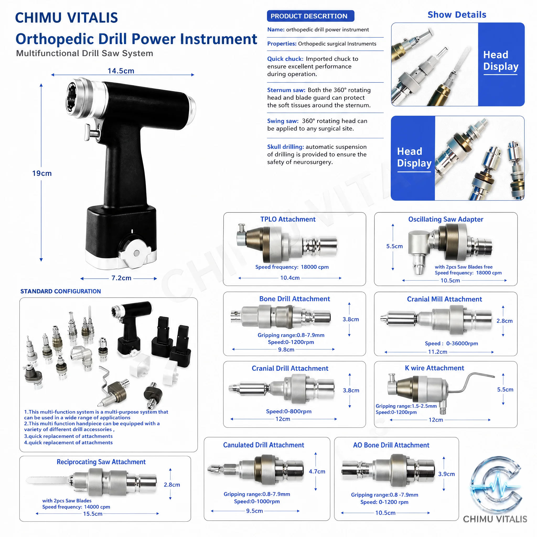 【CHIMU VITALIS】Portable Multifunctional Reciprocating Saw Drill System with 10-Piece Accessory Kit