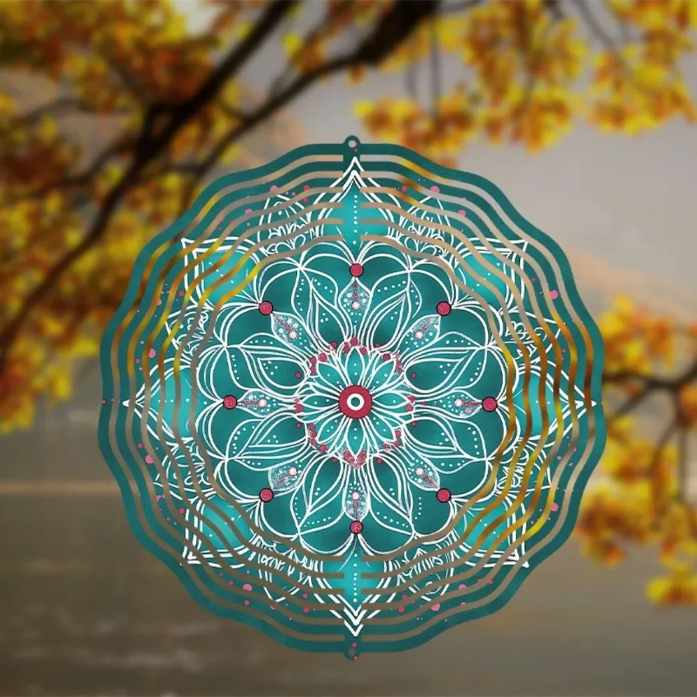 CIFBUY Wind Spinner 360 Degree Hook Mandala Flower Vibrant Teal Pink Outdoor Hanging Art Gift Garden Patio Decor