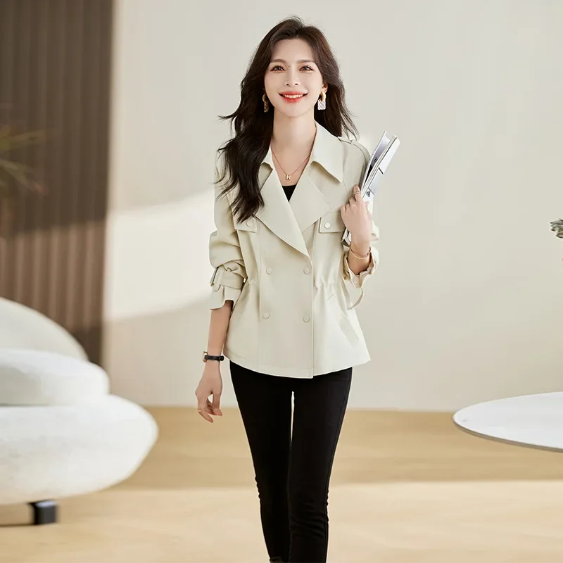 سترة تنحيف بلون سادة لربيع وخريف 2025 متوسطة الطول وأكمام طويلة عادية وياقة بدلة ركاب عصرية