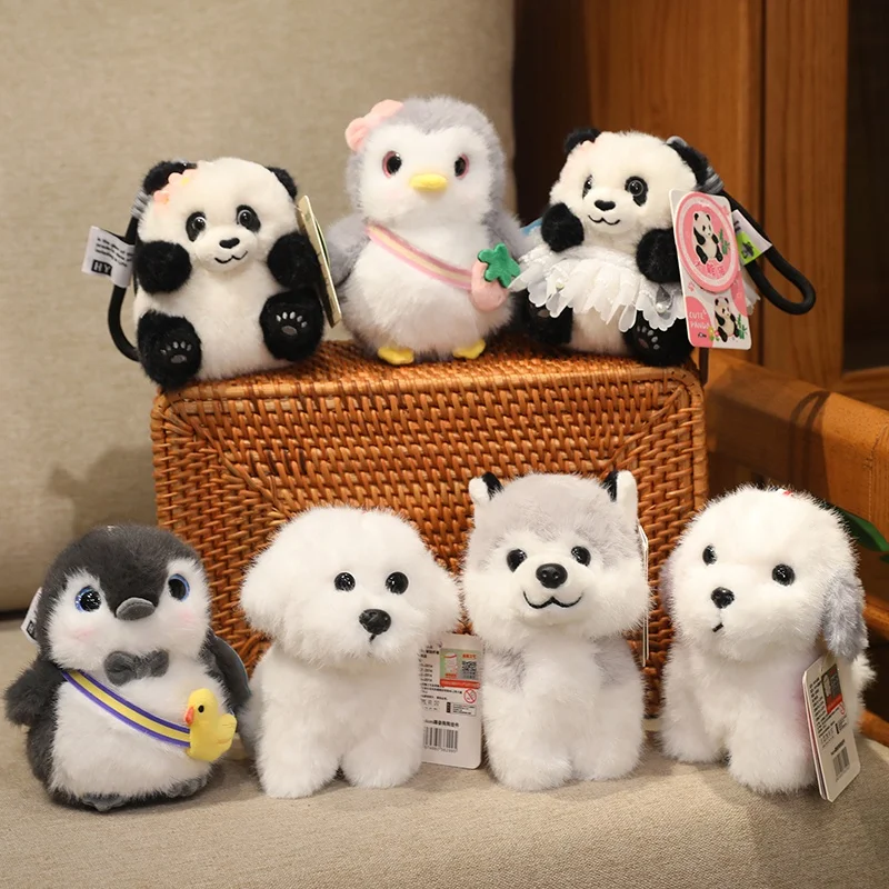LLavero de peluche Kawaii, serie de juguetes, vestido de novia gigante, Panda, lindos animales de peluche, perro famoso, Mini muñeco de pingüino para niñas, regalos