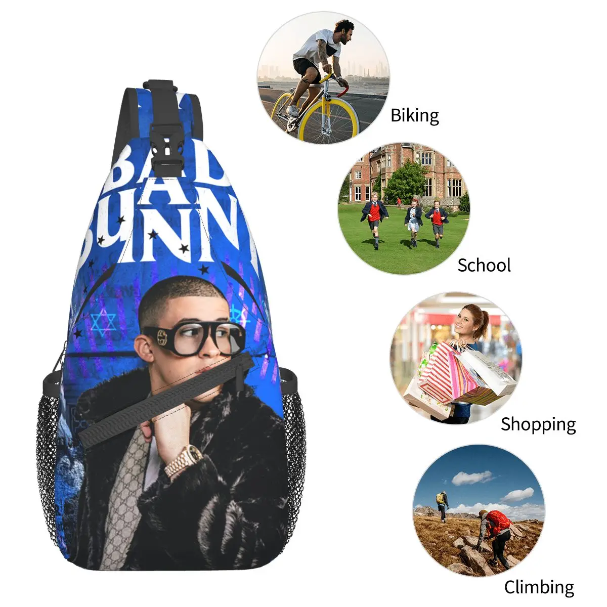 Bad World Tour Music Crossbody Sling Bags Fashion Chest Bag Bunny Shoulder Backpack Daypack for Hiking Travel Camping Bag