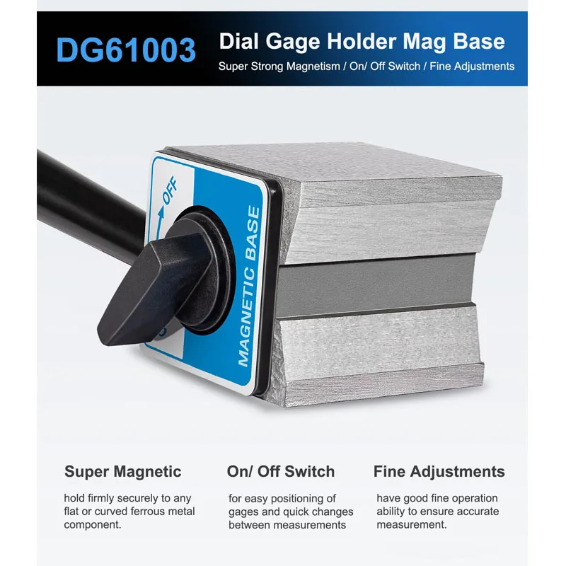 DG61003 Regular Duty Dial Gage Holder Mag Base w/Metal Fine Adjustment Magnetic Base Dial & Test Indicator Holder