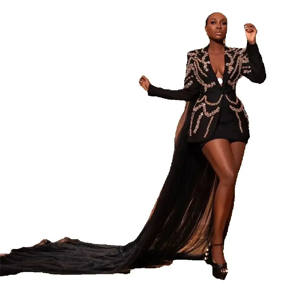 럭셔리 크리스탈 바지 정장 여성 긴 재킷 신부의 어머니 레이디 파티 2 조각 맞춤 드레스에 대한 턱시도 구슬