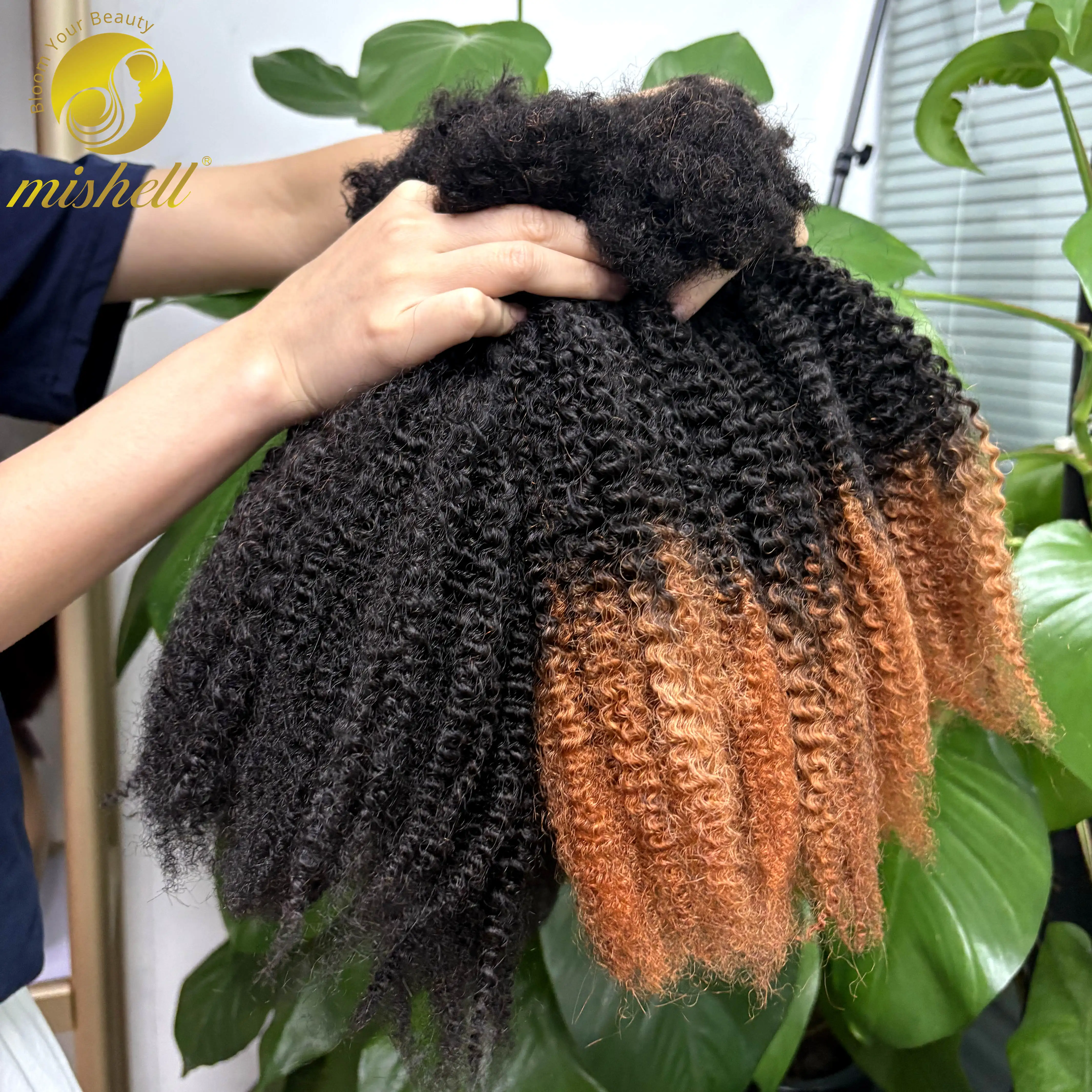 Ombre Afro Kinky Curly Human Hair Bulk Extension No Weft 16inch 30g/Bundle for Permanent Micro Locs/Twists/Braids/Repair Locs