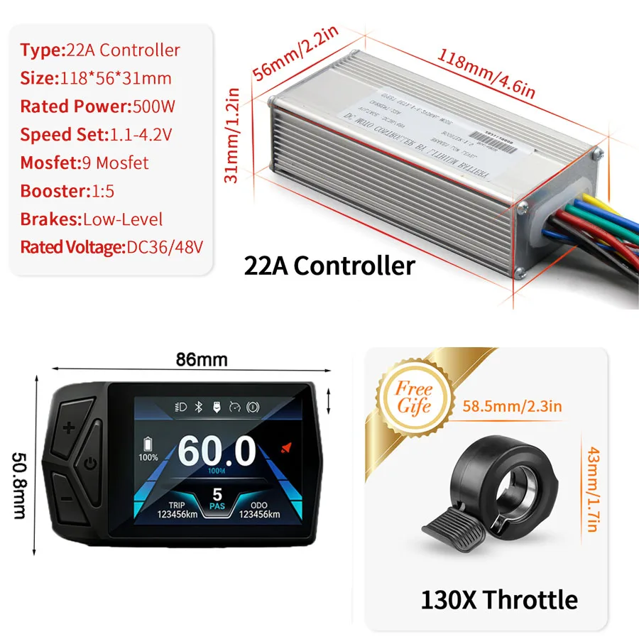Ebike 24V/36V/48V/52V learning function sine wave controller and T24 display combination suitable for 350W-5000W motors image 7