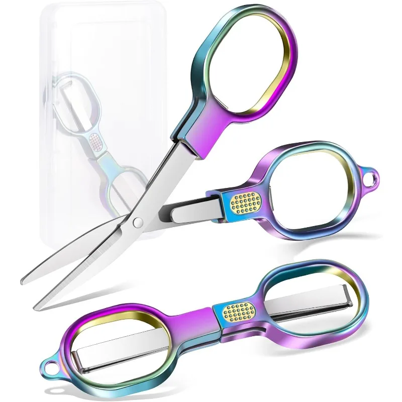 1PC Rainbow Folding Scissors Compact Portable Stainless Steel Blade Multi-Purpose Utility Shears for DIY Craft Sewing Travel