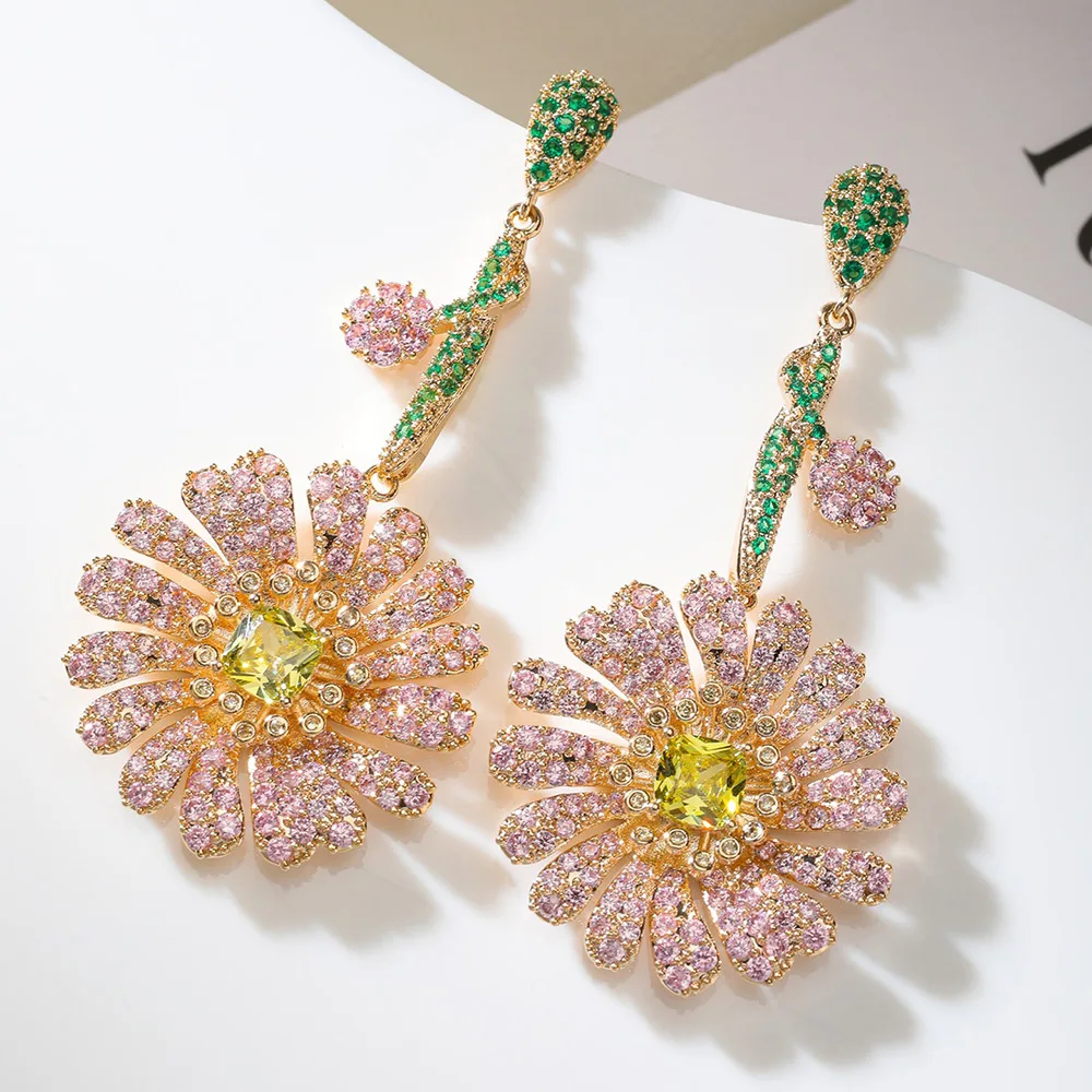 

Missvikki New Luxury Cute Flower Earrings For Women Wedding Party Geometric Sector Earrings Jewelry High Quality New Accessories