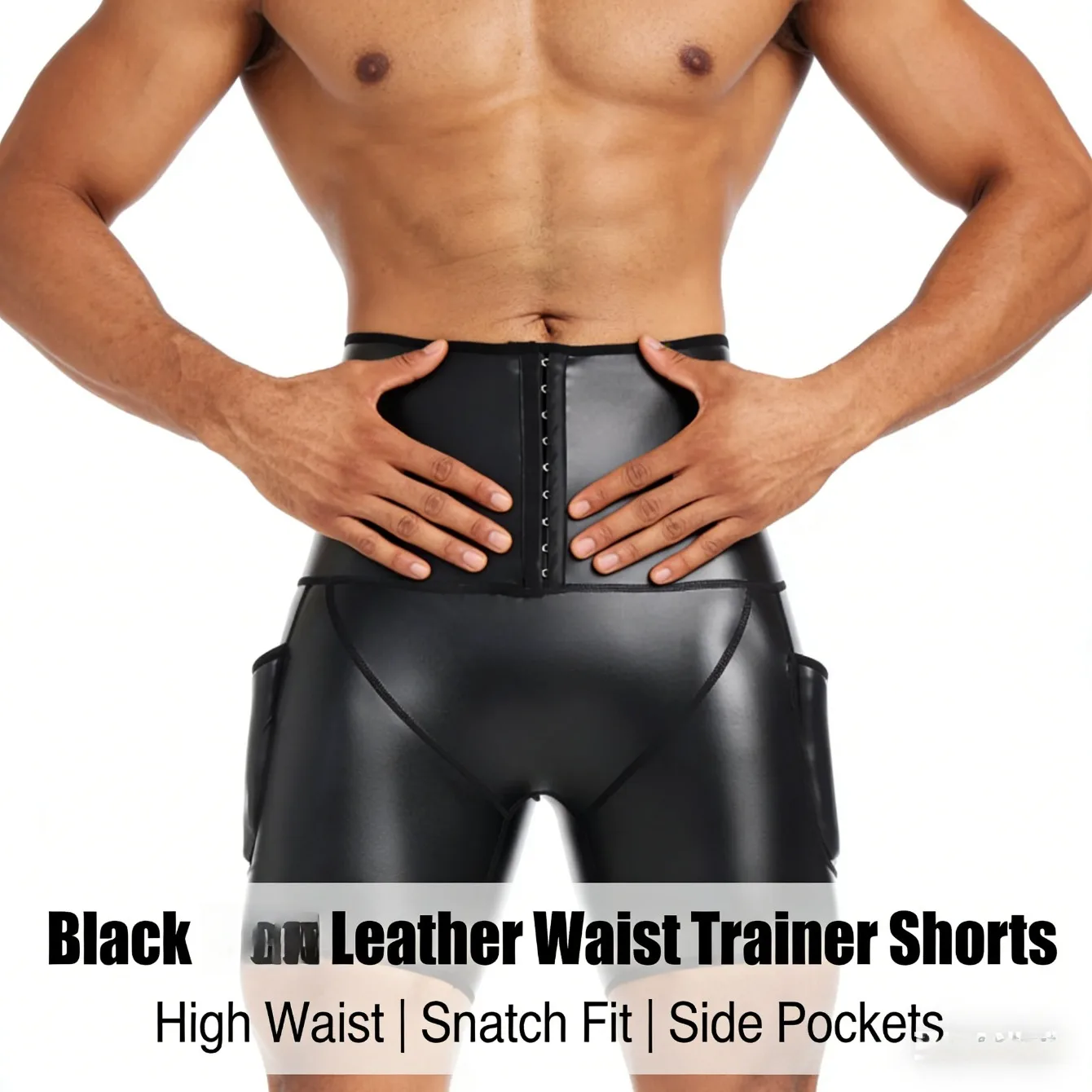 Men High Waist Shaping Pants Tummy Control Hip Lift Body Shaper Button Design Fitness Pants with Pocket Workout Wear