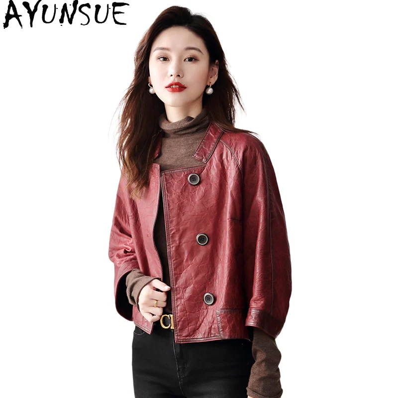 AYUNSUE Veste en cuir véritable pour femme, manteau en peau de mouton véritable, veste femme respirée, super qualité