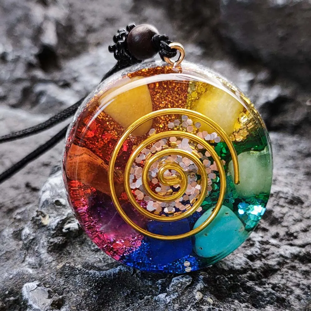 Natural Stone Chakra Orgonite Pendant Reiki Healing Crystals Adjustable Necklace Negative Energy Transformer Yoga Women Jewelry