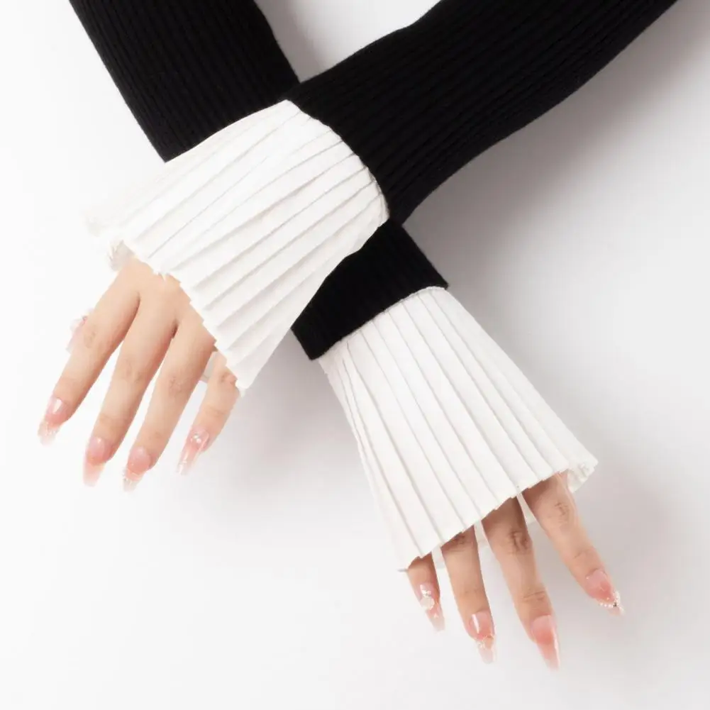 Pleated Fake Sleeve Cuffs for Women French Style Detachable Sleeve Extenders with Buttons for Sweaters And Sweatshirts