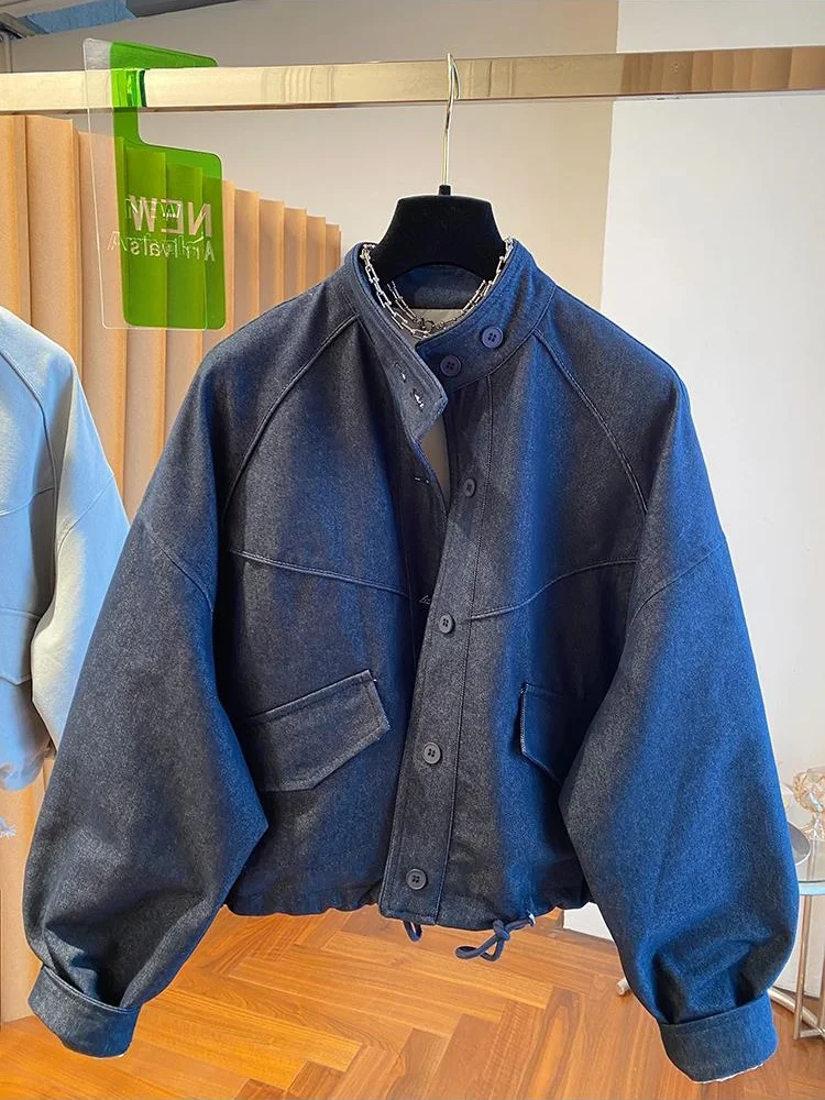 Spring Autumn  Korean Light Blue Stand-up Collar Denim Jacket Women's New Loose Ladies Jacket Tops