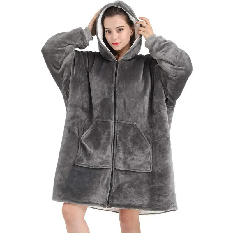 2023 Blanket Hoodie Oversized Wearable Blanket Deep Pockets Comfy Sleeves Front Zipper Deluxe Fleece Sweatshirt Blanket