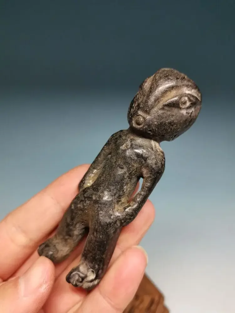 HongShan Culture Ancient alien Statue, Old Ferruginous Meteorite, Carved, C77