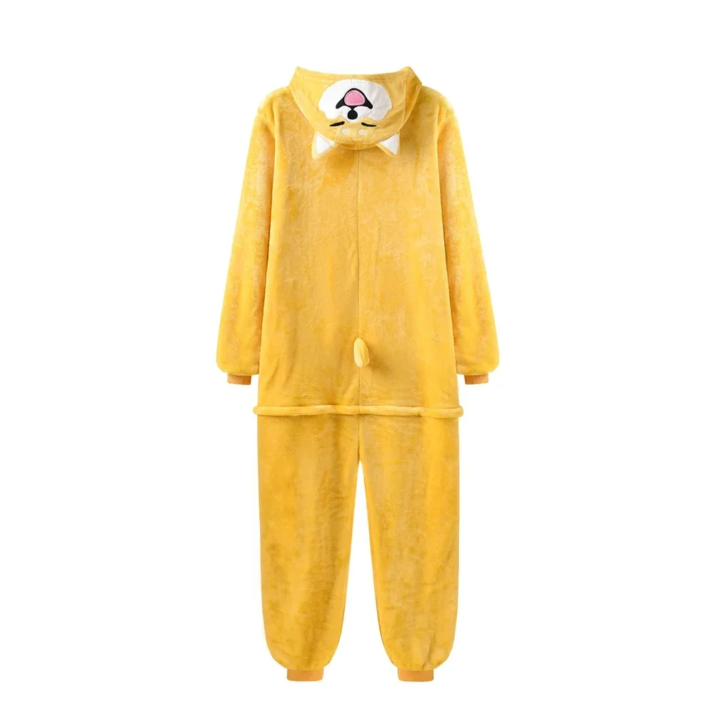 Unisex Couple  Onesie Shiba Inu Kigurumis Yellow Dog Pajamas With Sllippers Home Wear Winter Warm Flannel Jumpsuit Funny Overall