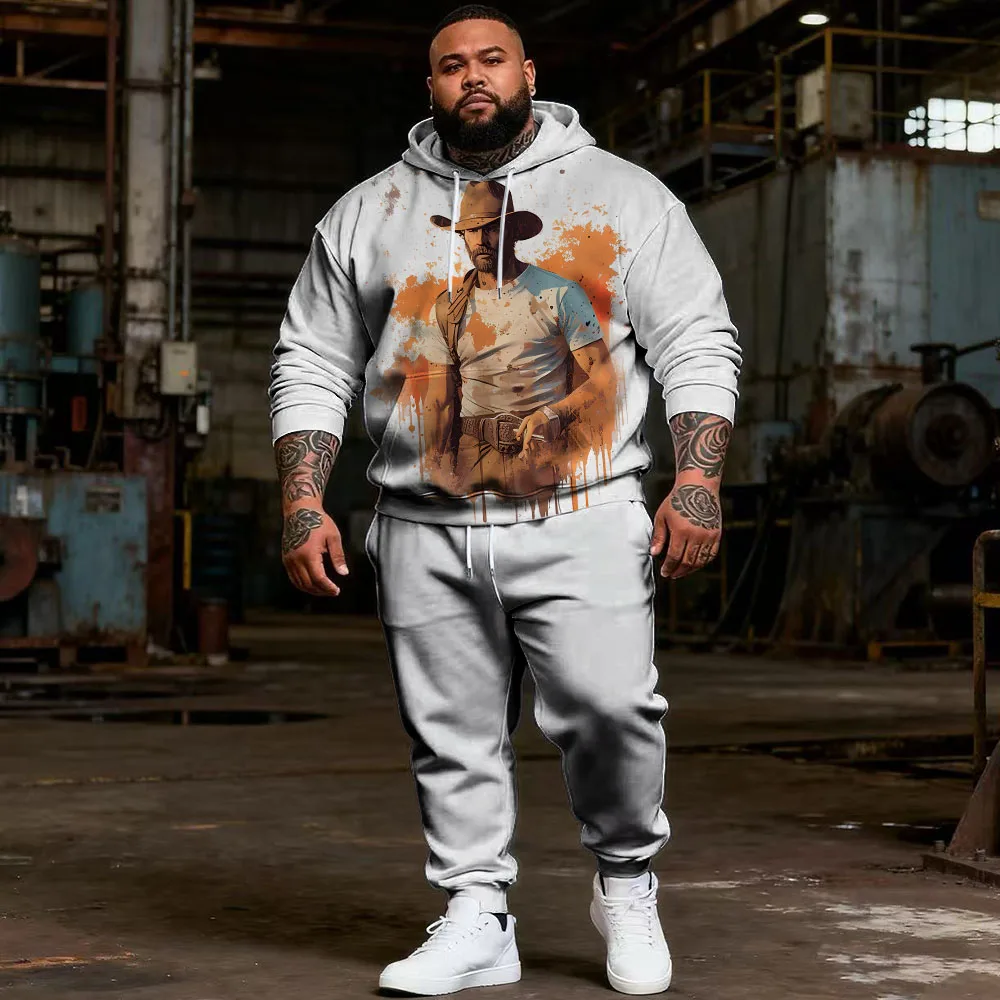 

S-9xl plus size Big & Tall Men's Hoodie Set: Western Cowboy Elements - 2-Piece Wear, Breathable Material, Stylish Cowboy Details