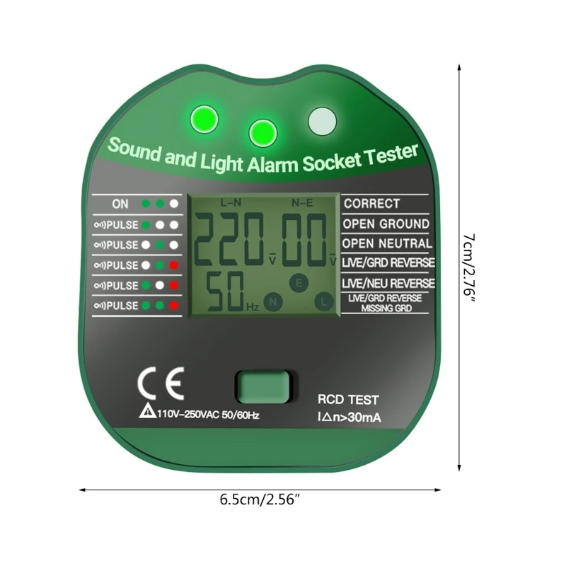 Socket Tester with LCDDisplay Digital Electrical Tester, 90-250V Digital Detector Electric
