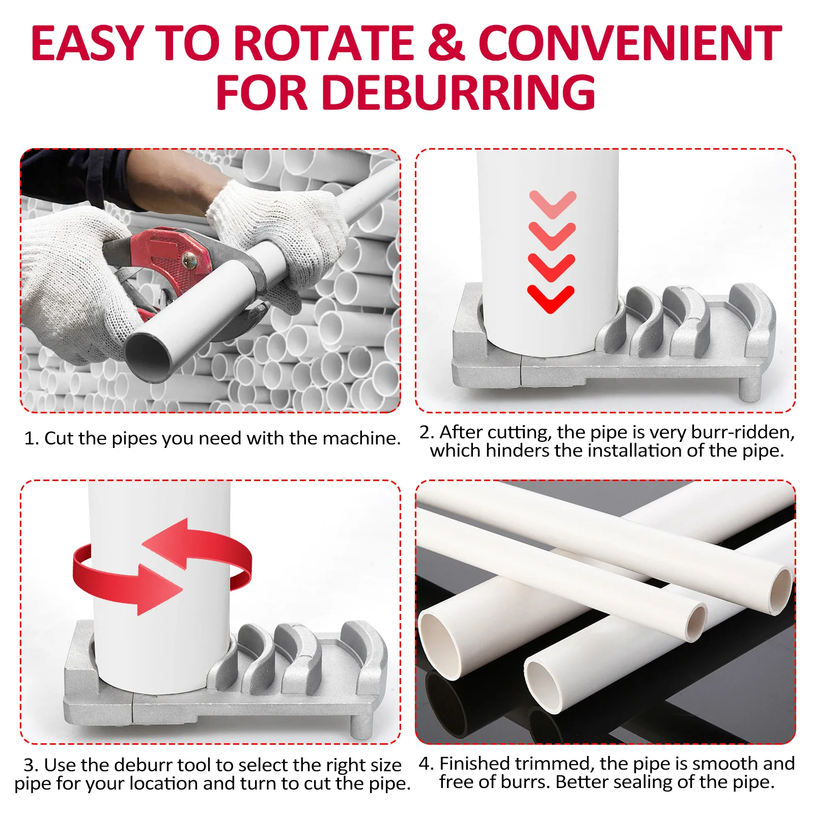 Plastic PVC Pipe Deburring Tool Professional 1/4-4in Plastic Pipe Deburring Tool for Pipe Burring PVC Tubing Plumbing Reamer