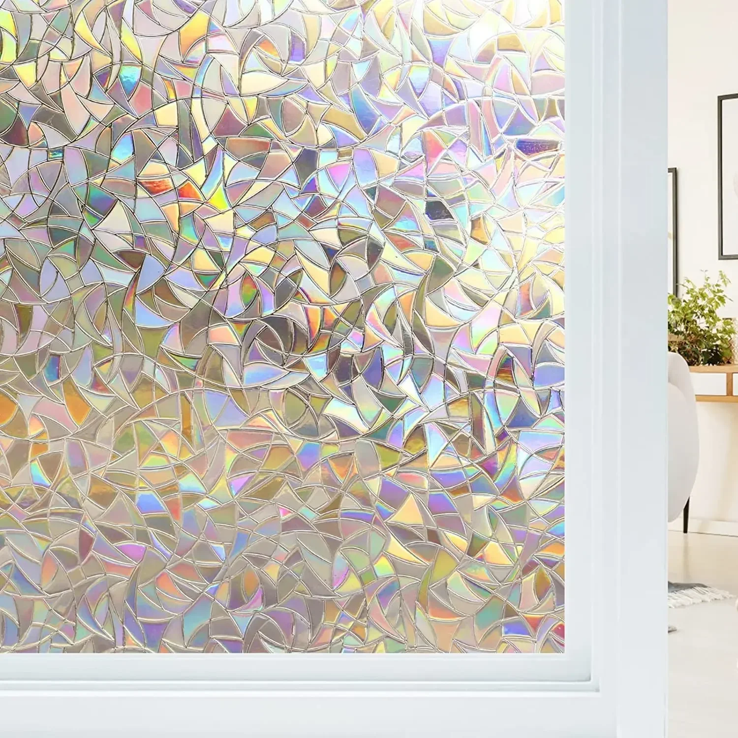 Fenster-Sichtschutzfolie, Regenbogenfarben, statisch haftende Buntglasfolie, Fensterabdeckungsaufkleber, nicht klebend, abnehmbar, reflektierend, für Zuhause