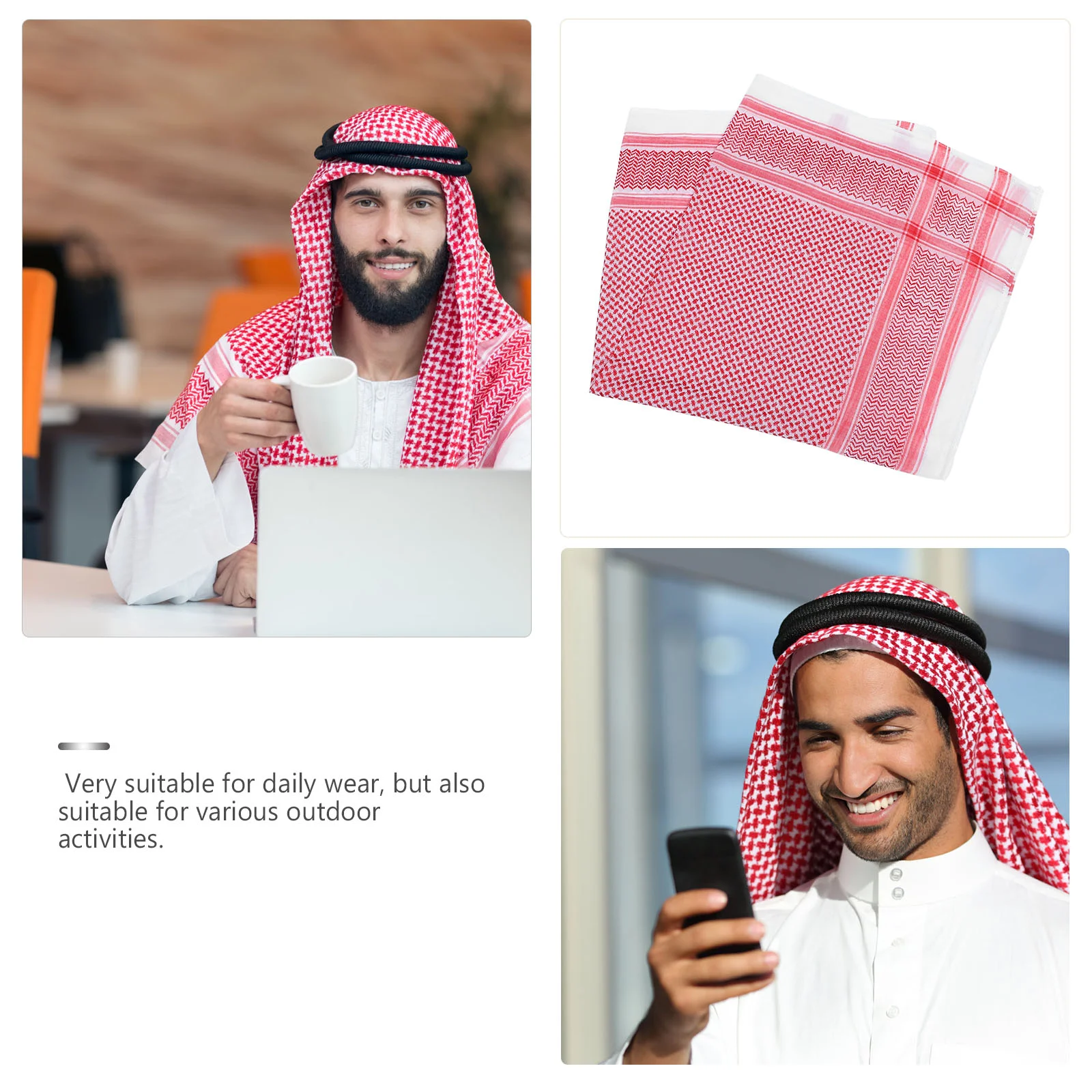 Men's Headscarf for Male Arab Turban Dubai Muslim Headwear Middle East Shemagh Polyester Man Kerchief