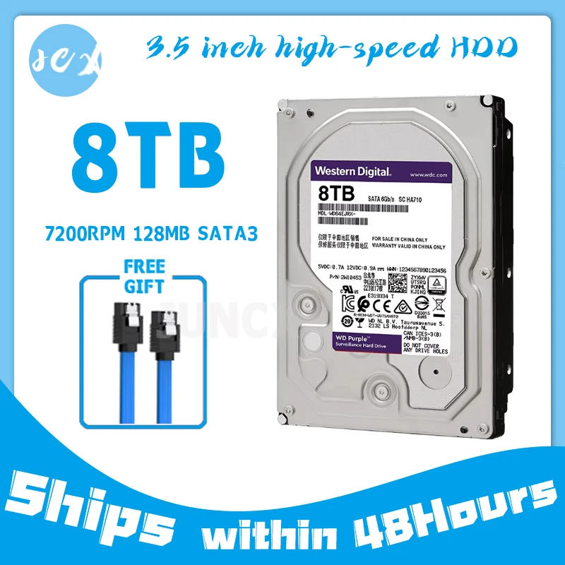 

WD Purple 8TB Surveillance Internal Hard Drive Disk 3.5" Cache SATA III 6Gb/s HDD HD Harddisk for CCTV DVR NVR WD82PURX