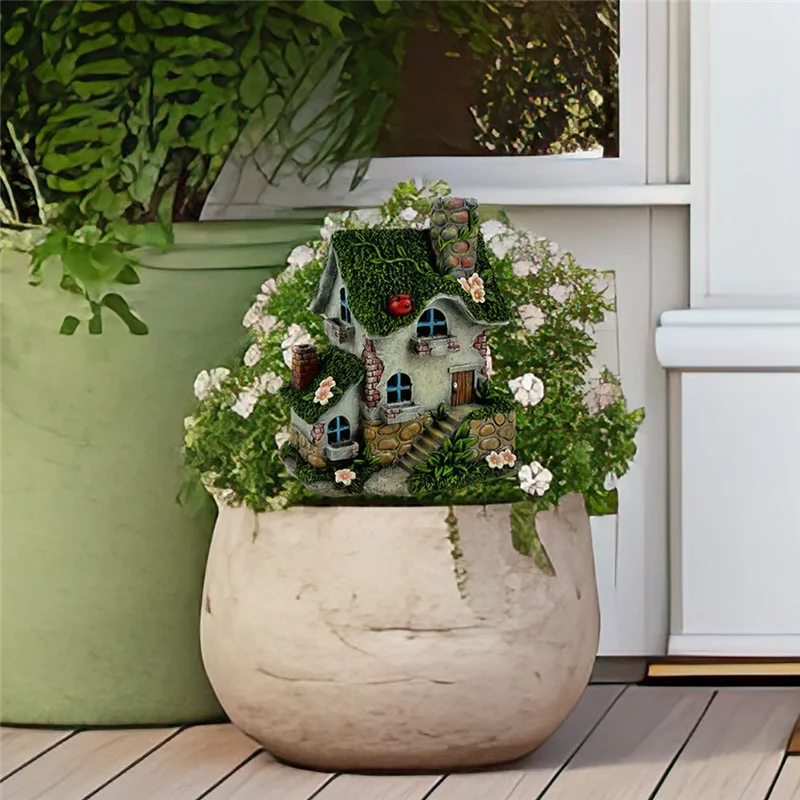 AB47-Green Moss Cottage Flower Pot Plant Garden Lawn Flat Acrylic Decorative Ground Plug Props Ornaments Lawn Decoration Gift