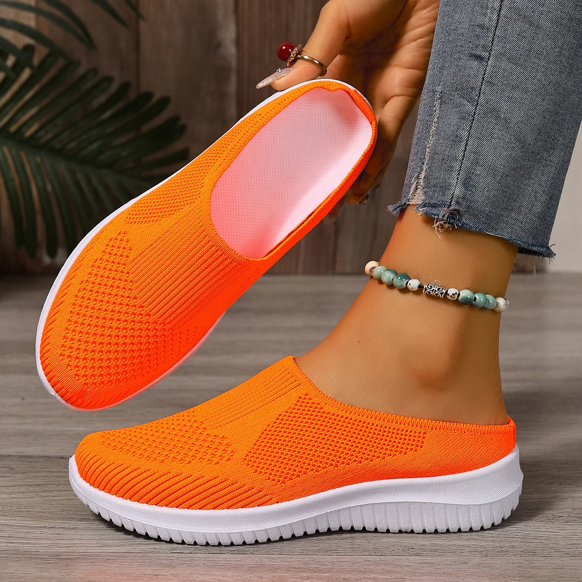 Polyester Rückenfreie Slip-On Mules für Damen, Atmungsaktiv, Rutschfest, Weiche EVA-Einlegesohle, Niedriger Absatz, Tägliche Geh- und Freizeitschuhe – Detail 8