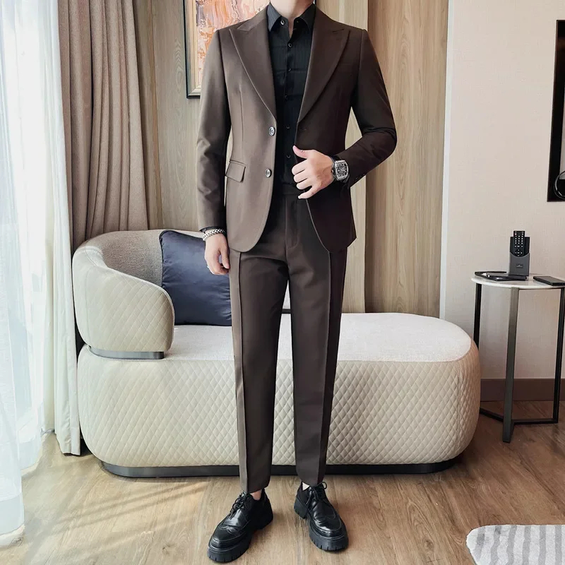 Men's suit set version  2 Pieces Suit Elegant Button Slim Fit Single Breasted Party Blazer Vest Pants Set Business Suits Men's