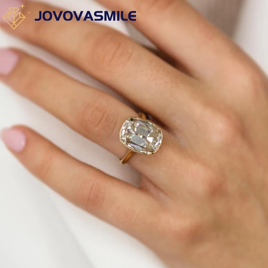 

JOVOVASMILE 10.5 Carat Moissanite Diamond Ring 14x10.5mm Old Mmine Cushion Cut Center 18K 1.5mm Solitaire Band For Woman Jewelry