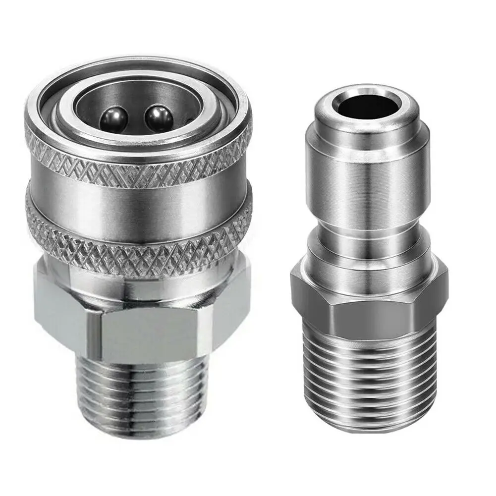 Adapter Kit Pressure Washer Adapter Male Thread Stainless Steel 5000 PSI Male Quick Connector For Connect Ball Valves