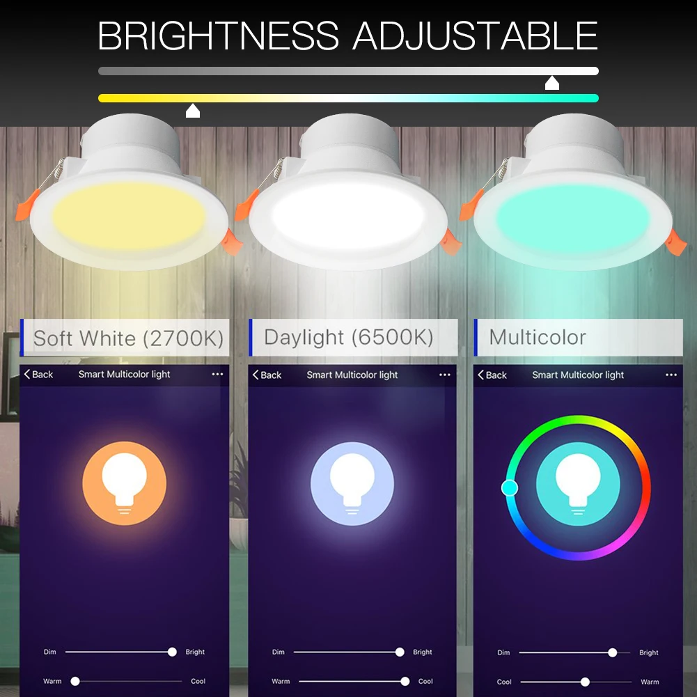 Moes WiFi Smart LED Downlight Dimming Round Spot Light  7W RGB Color Changing 2700K-6500K Warm Cool light Alexa Google Home