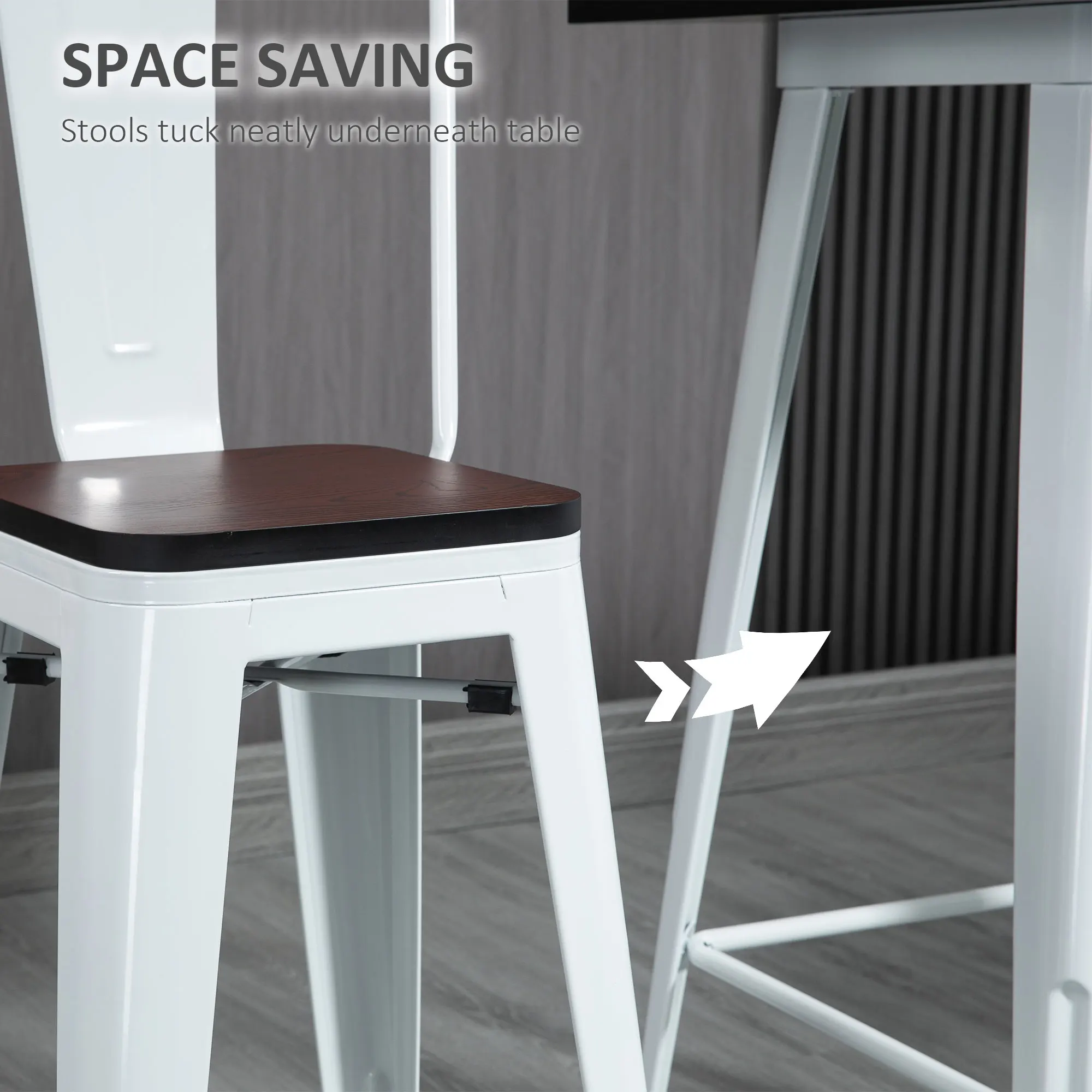 Homcom 3 Piece Industrial Dining Table Set, Bar Height Bar Table and Chairs Set with Footrests for Bistro, Pub, White and Brown