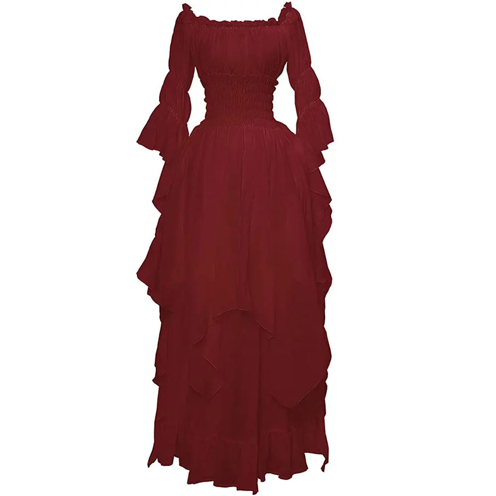 Vestido de princesa medieval vintage para mulheres, fino, renascimento, vintage, corte, halloween, carnaval, elfo cosplay, performance, outono