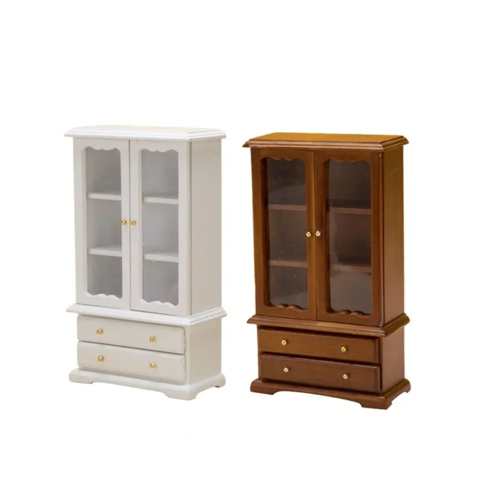 1:12 Miniature Furniture Model Wooden Three Layer Pretend Play Toy Display Cabinet Double Door Doll House Accessories Party